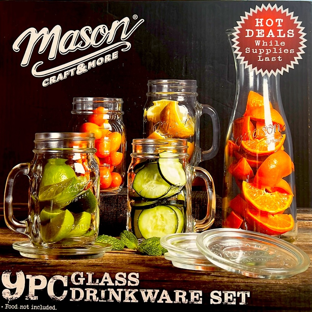 Mason 9 Piece Glass Drinkware Set. NWT. - Picture 3 of 6